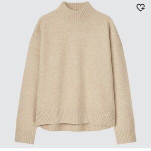 Light Beige Tan Uniqlo SOUFFLÉ YARN MOCK NECK SWEATER